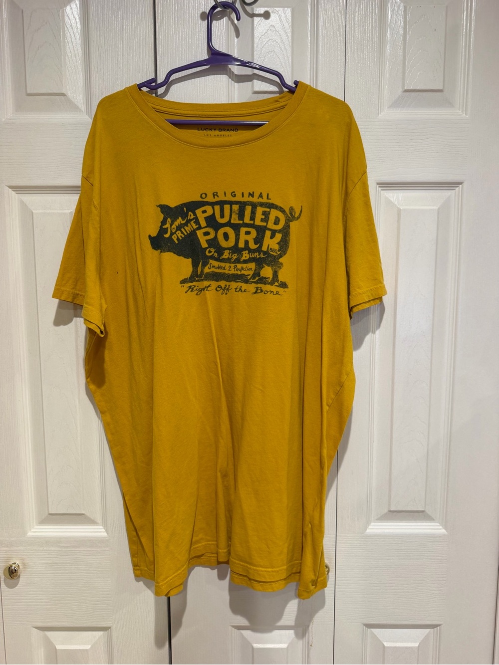 Lucky Brand Mustard Yellow Pulled Pork Graphic Tee